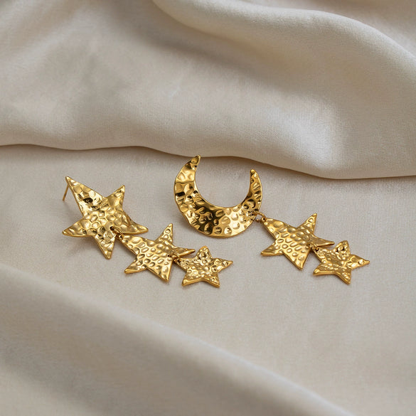 Wholesale Women's Minimalist Asymmetrical Star Shape Stainless Steel 18K Gold Vacuum Plated Earrings