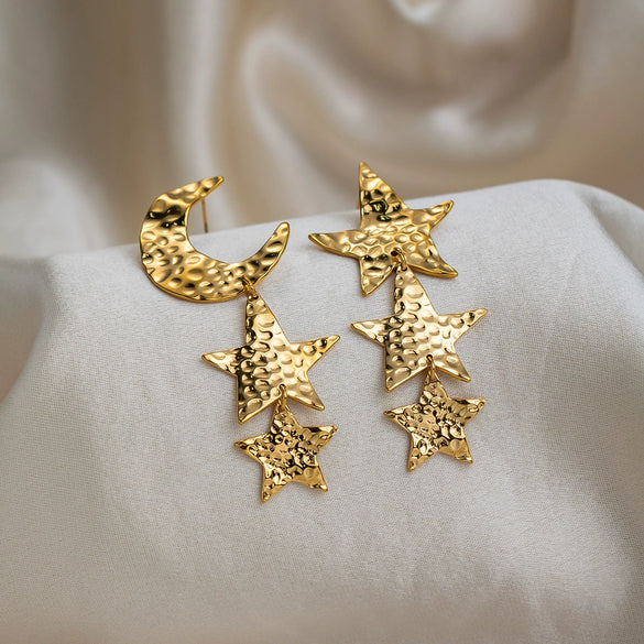 Wholesale Women's Minimalist Asymmetrical Star Shape Stainless Steel 18K Gold Vacuum Plated Earrings