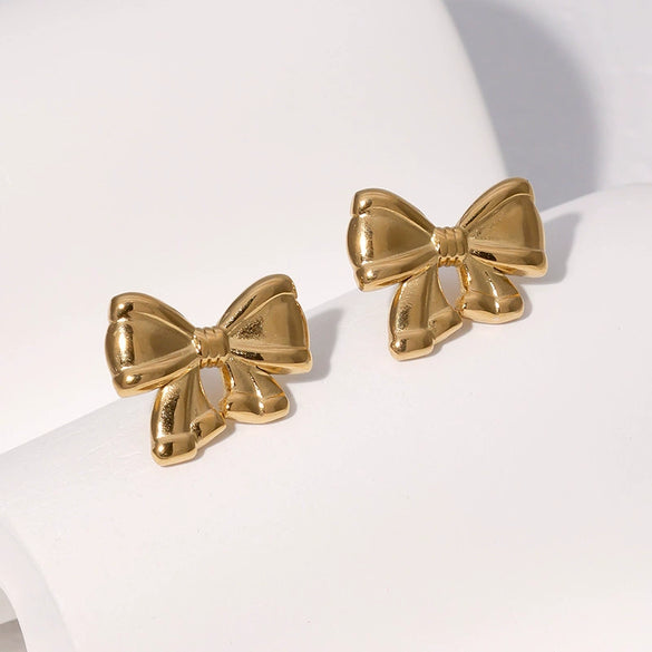 Wholesale Women's Minimalist Bow Stainless Steel Goldplated Earrings