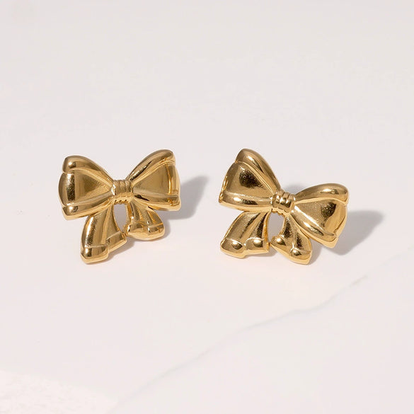 Wholesale Women's Minimalist Bow Stainless Steel Goldplated Earrings