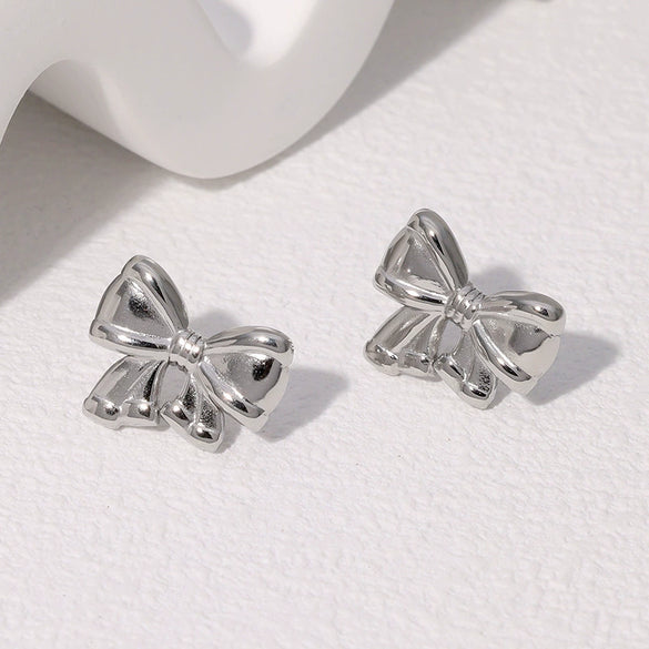 Wholesale Women's Minimalist Bow Stainless Steel Goldplated Earrings