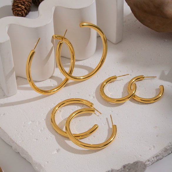 Wholesale Women's Minimalist Casual Geometric Hoop Earrings Stainless Steel Pvd Furnace Vacuum Real Gold Plated