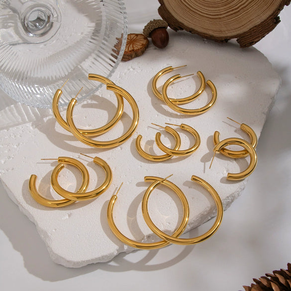 Wholesale Women's Minimalist Casual Geometric Hoop Earrings Stainless Steel Pvd Furnace Vacuum Real Gold Plated