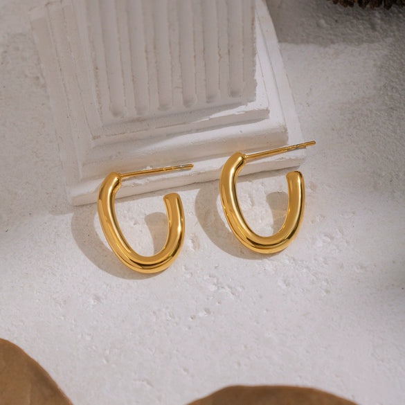 Wholesale Women's Minimalist Casual Geometric Ushaped Stainless Steel Pvd Furnace Vacuum Real Gold Plated Earrings