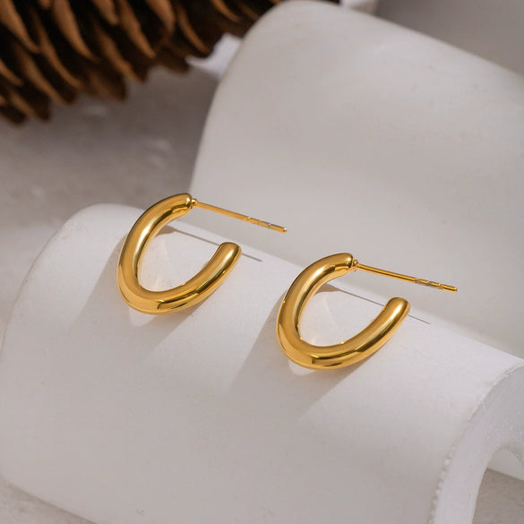 Wholesale Women's Minimalist Casual Geometric Ushaped Stainless Steel Pvd Furnace Vacuum Real Gold Plated Earrings