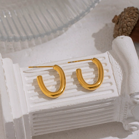 Wholesale Women's Minimalist Casual Geometric Ushaped Stainless Steel Pvd Furnace Vacuum Real Gold Plated Earrings