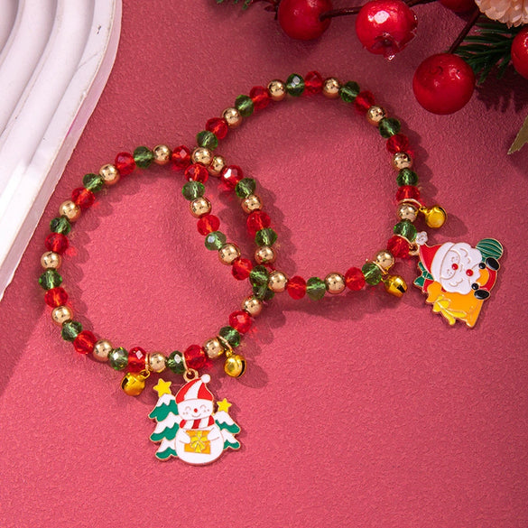 Wholesale Women's Minimalist Christmas Polymer Clay Bracelet With Snowflake And Christmas Tree Pendant