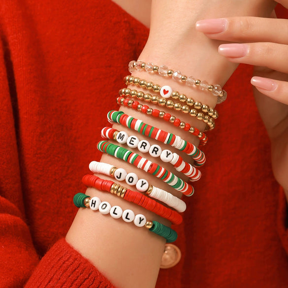Wholesale Women's Minimalist Christmas Polymer Clay Bracelet With Snowflake And Christmas Tree Pendant