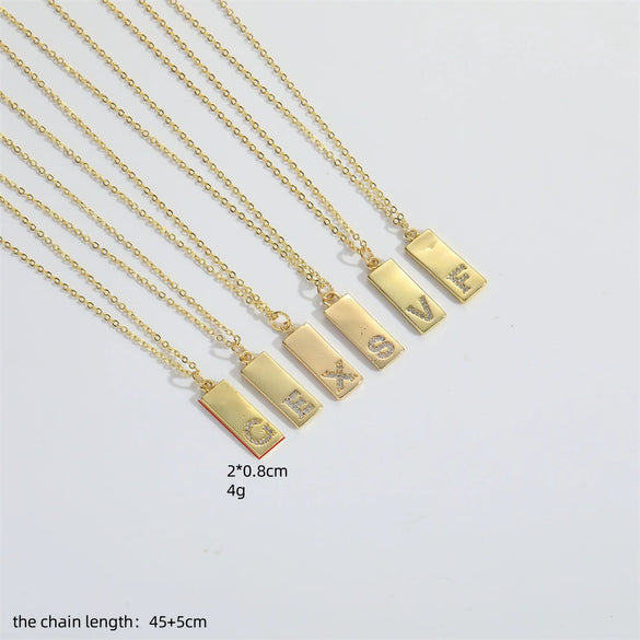 Wholesale Women's Minimalist Copper Pendant Choker Necklace With Square Shape And Mixed Gemstone Inlay Of Letters Numbers Text In O Chain Style