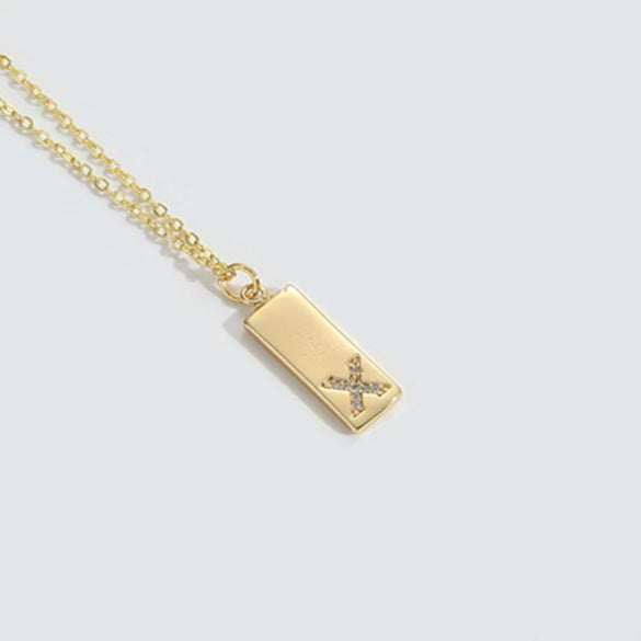 Wholesale Women's Minimalist Copper Pendant Choker Necklace With Square Shape And Mixed Gemstone Inlay Of Letters Numbers Text In O Chain Style
