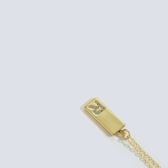 Wholesale Women's Minimalist Copper Pendant Choker Necklace With Square Shape And Mixed Gemstone Inlay Of Letters Numbers Text In O Chain Style