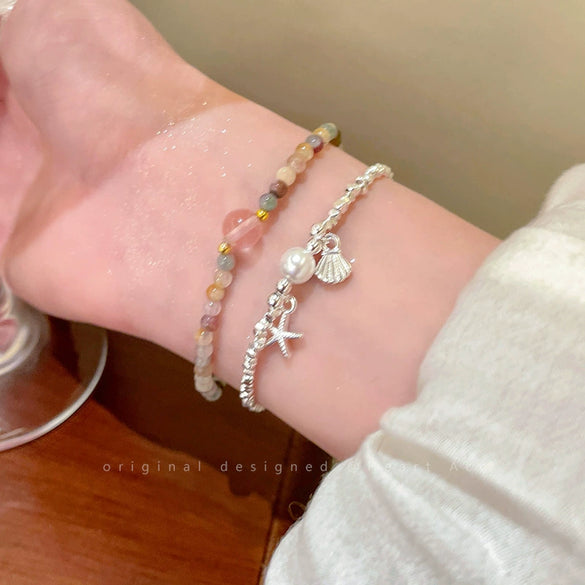Wholesale Women's Minimalist Copper Star Pattern Electroplated Beaded Bracelet With Starfish And Shell