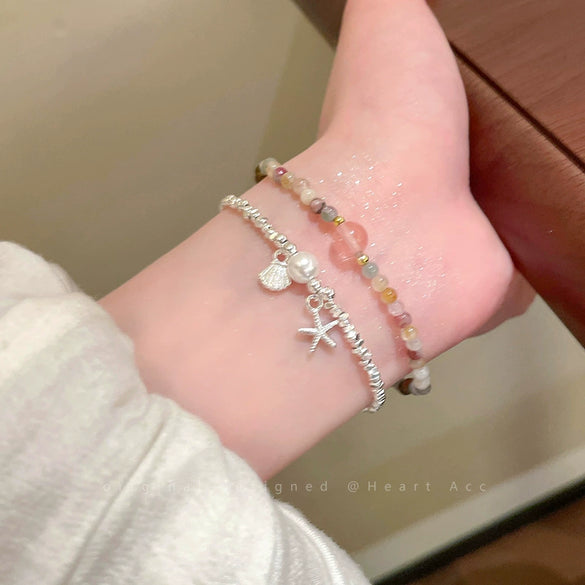 Wholesale Women's Minimalist Copper Star Pattern Electroplated Beaded Bracelet With Starfish And Shell