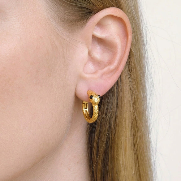Wholesale Women's Minimalist Diamondencrusted Zodiac Snakeshaped Stainless Steel Earrings With Vacuum Real Gold Plating
