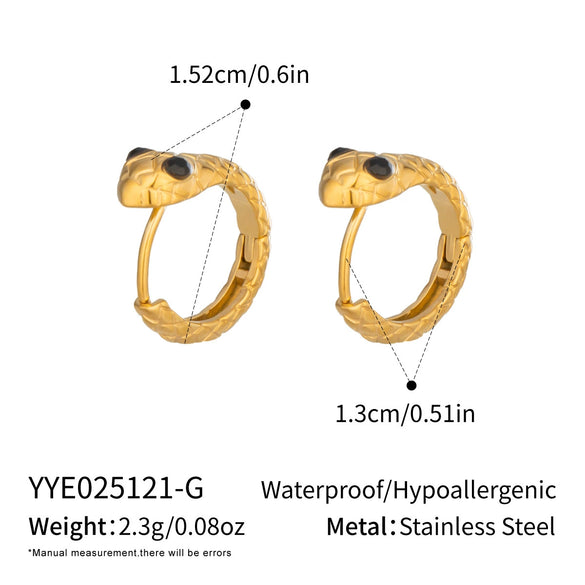 Wholesale Women's Minimalist Diamondencrusted Zodiac Snakeshaped Stainless Steel Earrings With Vacuum Real Gold Plating