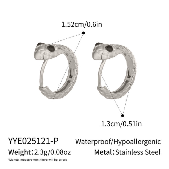 Wholesale Women's Minimalist Diamondencrusted Zodiac Snakeshaped Stainless Steel Earrings With Vacuum Real Gold Plating