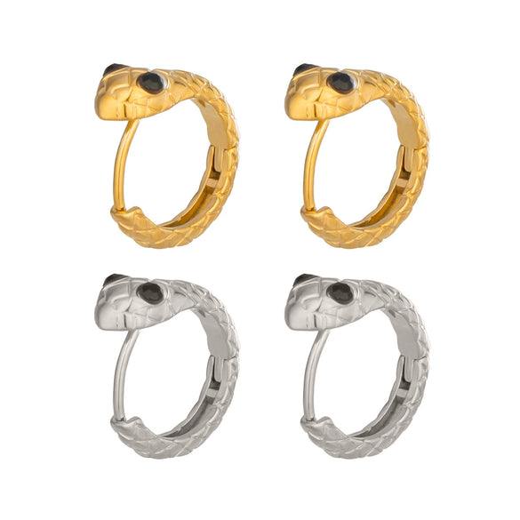 Wholesale Women's Minimalist Diamondencrusted Zodiac Snakeshaped Stainless Steel Earrings With Vacuum Real Gold Plating