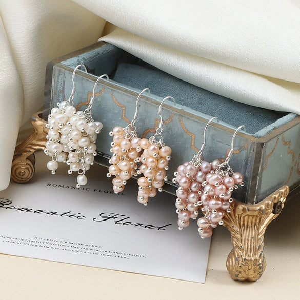 Wholesale Women's Minimalist Drop Shape Natural Freshwater Pearl S925 Sterling Silver Earrings Set With Pearls