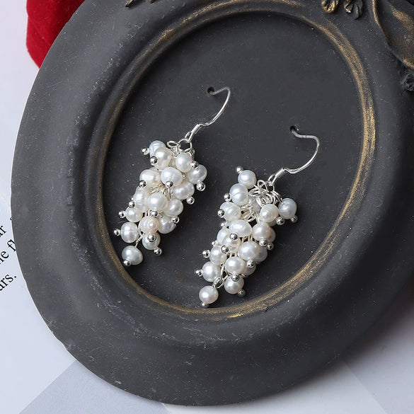Wholesale Women's Minimalist Drop Shape Natural Freshwater Pearl S925 Sterling Silver Earrings Set With Pearls
