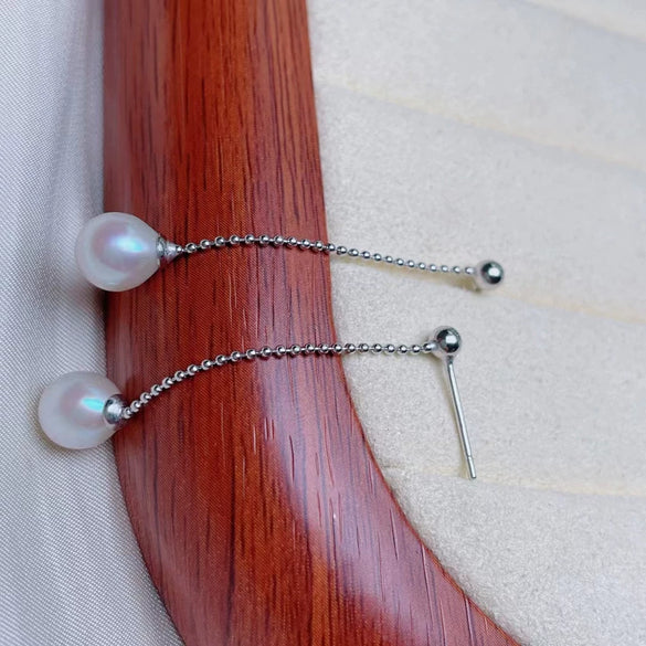 Wholesale Women's Minimalist Drop Shape 925 Sterling Silver Pearl Earrings