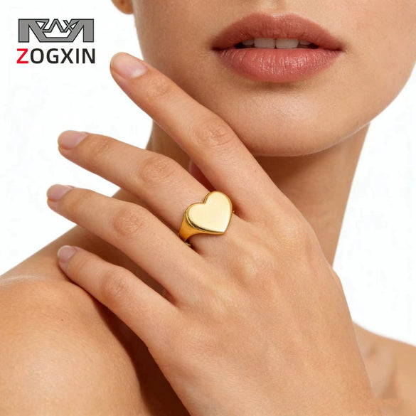Wholesale Women's Minimalist Electroplated Stainless Steel Heartshaped Jewelry Ring