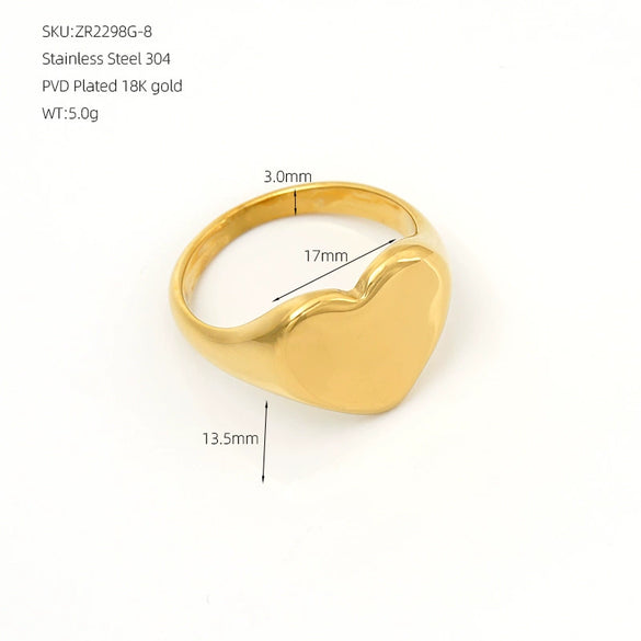 Wholesale Women's Minimalist Electroplated Stainless Steel Heartshaped Jewelry Ring