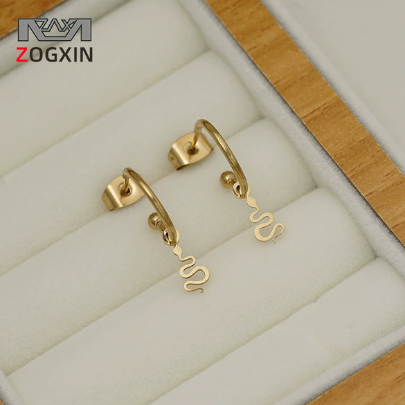 Wholesale Women's Minimalist Electroplated Stainless Steel Snakeshaped Earrings