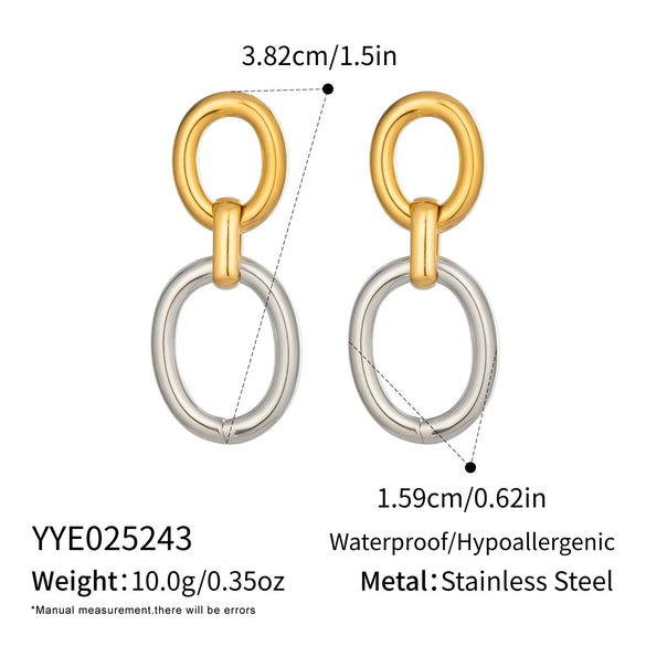 Wholesale Women's Minimalist Exaggerated Niche Geometric Oval Colorblocking Stainless Steel Earrings With Vacuum Real Gold Plating In Pvd Furnace