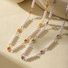 Wholesale Women's Minimalist Ferris Wheel Inlaid Square Zircon Imitation Pearl Titanium Steel Electroplated Necklace And Bracelet Jewelry Set