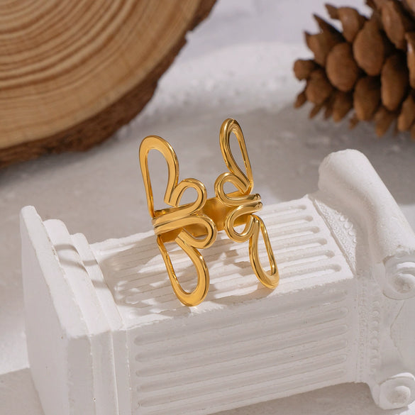 Wholesale Women's Minimalist Flowershaped Stainless Steel Ring With Pvd Furnace Vacuum Real Gold Plating