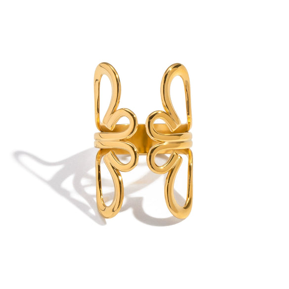 Wholesale Women's Minimalist Flowershaped Stainless Steel Ring With Pvd Furnace Vacuum Real Gold Plating