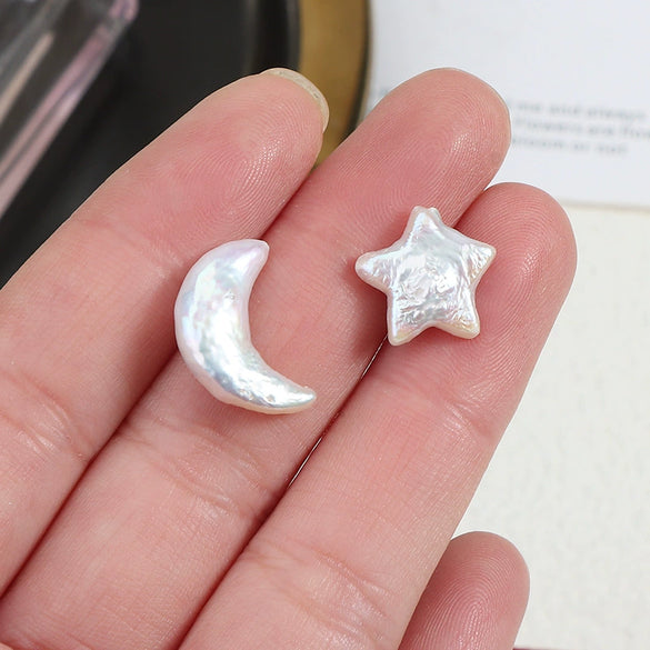 Wholesale Women's Minimalist Freshwater Pearl Earrings In Special Shape 925 Sterling Silver Star Series
