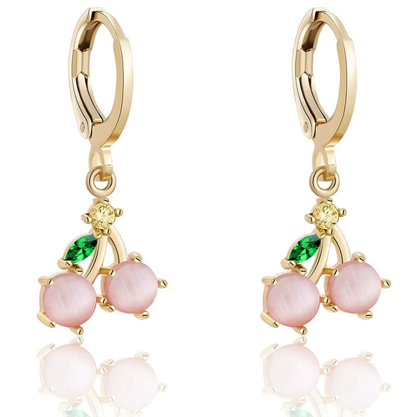 Wholesale Women's Minimalist Fruit Geometric Jewelry Copper Zircon 14K Gold Plated S925 Silver Needle Earrings