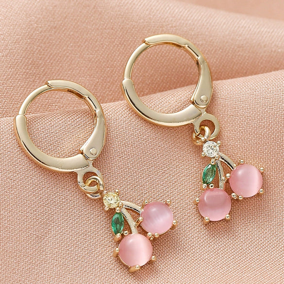 Wholesale Women's Minimalist Fruit Geometric Jewelry Copper Zircon 14K Gold Plated S925 Silver Needle Earrings