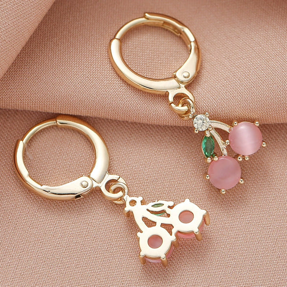 Wholesale Women's Minimalist Fruit Geometric Jewelry Copper Zircon 14K Gold Plated S925 Silver Needle Earrings