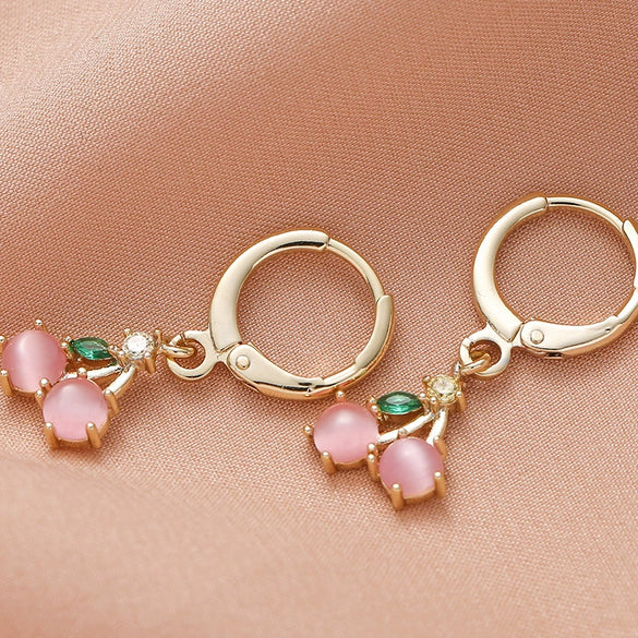 Wholesale Women's Minimalist Fruit Geometric Jewelry Copper Zircon 14K Gold Plated S925 Silver Needle Earrings