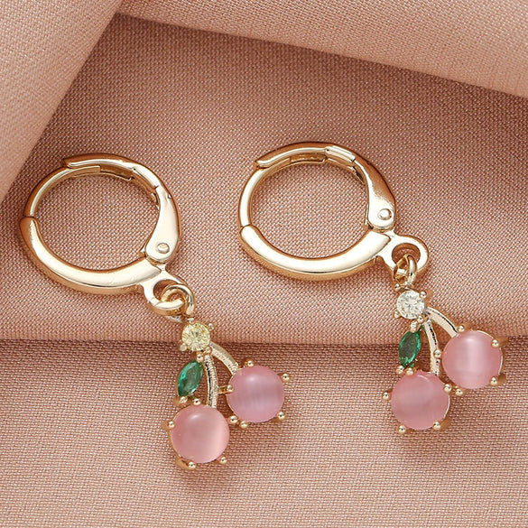 Wholesale Women's Minimalist Fruit Geometric Jewelry Copper Zircon 14K Gold Plated S925 Silver Needle Earrings