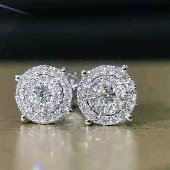 Wholesale Women's Minimalist Geometric Copper Electroplated Round Diamond Full Zircon Earrings