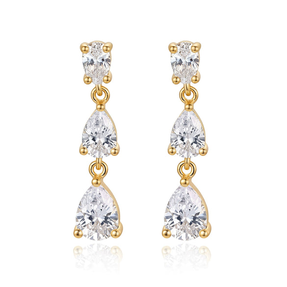 Wholesale Women's Minimalist Geometric Copper Electroplated Water Drop Zircon Earrings