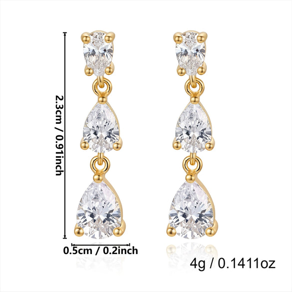Wholesale Women's Minimalist Geometric Copper Electroplated Water Drop Zircon Earrings