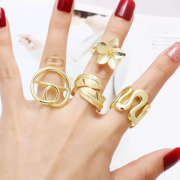 Wholesale Women's Minimalist Geometric Copper Goldplated Irregular Flower Opening Ring