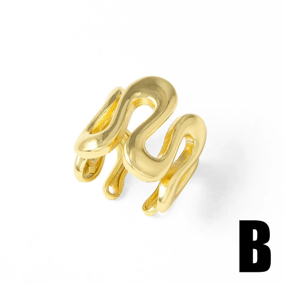 Wholesale Women's Minimalist Geometric Copper Goldplated Irregular Flower Opening Ring