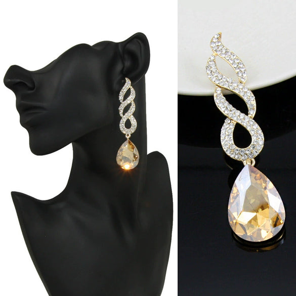 Wholesale Women's Minimalist Geometric Copper Inlaid Crystal Water Drop Earrings With Electroplating