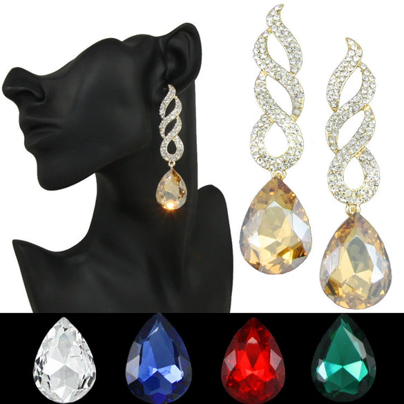 Wholesale Women's Minimalist Geometric Copper Inlaid Crystal Water Drop Earrings With Electroplating