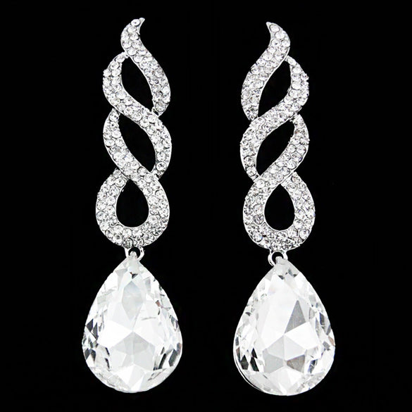 Wholesale Women's Minimalist Geometric Copper Inlaid Crystal Water Drop Earrings With Electroplating
