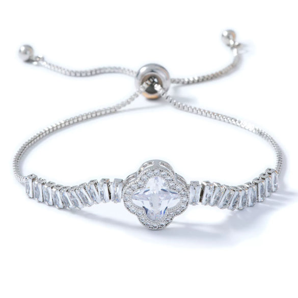 Wholesale Women's Minimalist Geometric Copper Inlaid Zircon Four Leaf Clover Bracelet Jewelry