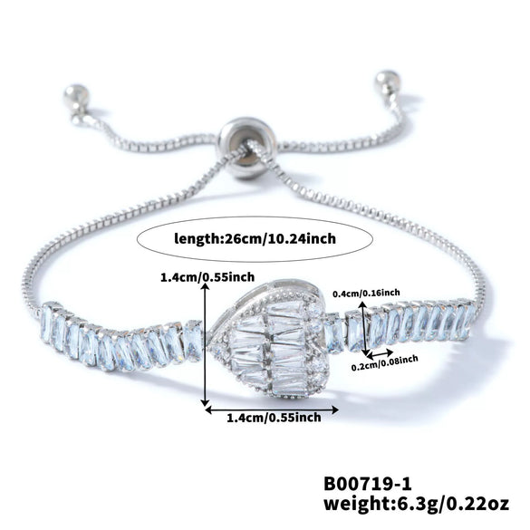 Wholesale Women's Minimalist Geometric Copper Inlaid Zircon Four Leaf Clover Bracelet Jewelry