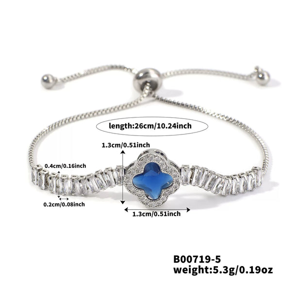 Wholesale Women's Minimalist Geometric Copper Inlaid Zircon Four Leaf Clover Bracelet Jewelry