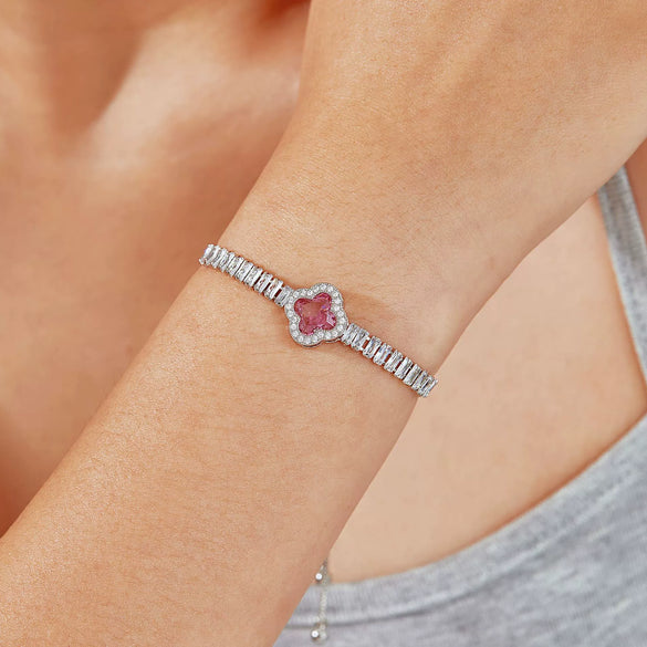 Wholesale Women's Minimalist Geometric Copper Inlaid Zircon Four Leaf Clover Bracelet Jewelry