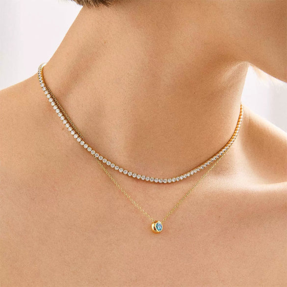 Wholesale Women's Minimalist Geometric Copper Ochain Necklace With Mixed Gemstone Inlay And Diamond Treatment